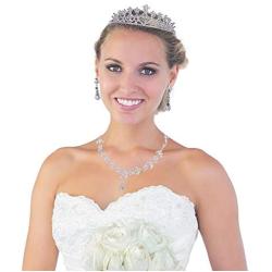 Jalisiol Bridal Wedding Jewelry Set, Luxury Crystal Rhinestone Hair Accessories Tiaras Crown Earrings Necklace Sets for Bride Wedding Prom Party Wedding Dress