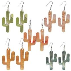 5 pairs Premium Plant leather dangle Earrings Cute colorful Lucky cactus Drop Earringfor Girl Women
