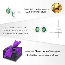 Green Crystal Baby Sea Turtle Earring Set, Never Rust 925 Sterling Silver, Natural & Hypoallergenic Studs For Women, Girls & Kids, with Free Breathtaking Gift Box for a Special Moment of Love