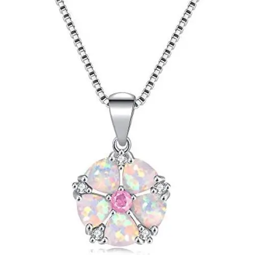 CiNily Flower Nceklace Opal Pendant Necklace for Women Girls 14K White Gold Plated Opal Jewelry Gemstone Necklaces