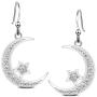Sterling Silver Round Cubic Zirconia Crescent Moon & Star Dangle Earrings Star Jewelry for Women