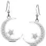 Sterling Silver Round Cubic Zirconia Crescent Moon & Star Dangle Earrings Star Jewelry for Women Sterling Silver Round Cubic Zirconia Crescent Moon & Star Dangle Earrings Star Jewelry for Women