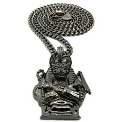 Shiny Jewelers USA Mens Egyptian Anubis Hematite GOD Pendant Cuban Box Chain Necklace