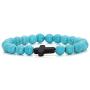 Xusamss Fashion Religious Cross Bracelet 8mm Tiger Eye Turquoise Beads Elastic Bracelet,7 1/2 Wrist