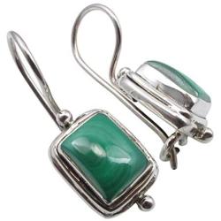SilverStarJewel 925 Solid Silver Rectangle 6 x 8 mm Malachite Drop Earrings 1'' 4.7 Grams