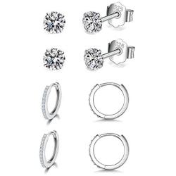 MASOP Sterling Silver Small Hoop Earrings, Hypoallergenic Cartilage Earrings Hoop Cubic Zirconia Cuff Earrings CZ Stud Earrings Piercing Sleeper Earrings for Women Girls Men 8mm 10mm 12mm