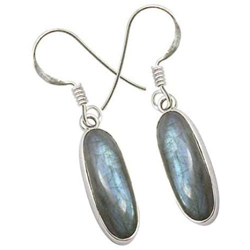 SilverStarJewel Sterling Silver Natural Labradorite Dangle Earrings 1.5'' Wedding Fashion