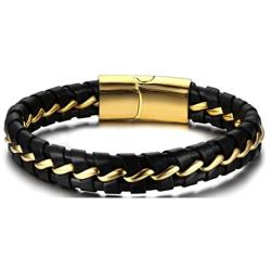 Mgutillart Punk Rock Stainless Steel Magnet Buckle Wristband Leather Bracelet