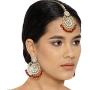 Aheli Exquisite Design Faux Kundan Beaded Earrings Maang Tikka Set Ethnic Indian Jewelry for Women