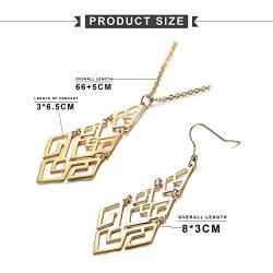 Hanpabum 1 Set Stainless Steel Pendant Necklace and Drop Dangle Earrings Set for Women Gold/Silver Tone Statement Long Necklace Fashion Jewelry Set
