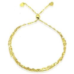 14K Gold Chain Triple Mariner Italian Adjustable Bracelet, 9''