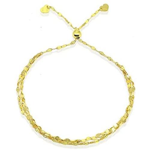 14K Gold Chain Triple Mariner Italian Adjustable Bracelet, 9''