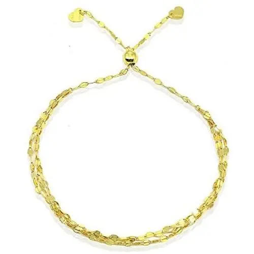 14K Gold Chain Triple Mariner Italian Adjustable Bracelet, 9''