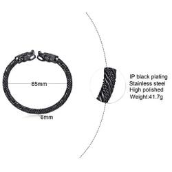 Mealguet Jewelry Mens Stainless Steel Opposite Dragon-Themed Twisted Wire Viking Cuff Bangle Bracelet,4 Color