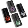 JUNHAN Natural Gemstone Lucky Coin Pendant Necklace for Women Men Reiki Healing Round Donut Crystal Stone Jewelry Adjustable Braided Cord