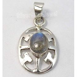 SilverStarJewel 925 Solid Silver Real Oval Labradorite Necklace Pendant 3 cm New Stone