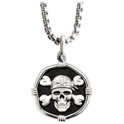 Guy Harvey Pirate Skull Pendant Black Enamel Sterling Silver on 22'' Durable Necklace Chain