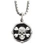 Guy Harvey Pirate Skull Pendant Black Enamel Sterling Silver on 22'' Durable Necklace Chain