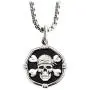 Guy Harvey Pirate Skull Pendant Black Enamel Sterling Silver on 22'' Durable Necklace Chain