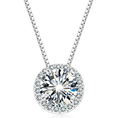 Cat Eye Jewels Sterling Silver Cubic Zirconia Diamond Rose Gold Halo Wedding Necklace for Women Girls