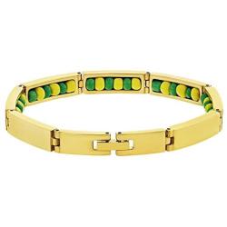 In Season Jewelry Stainless Steel Gold Tone Green Yellow Santeria Babalawo Orula Bracelet
