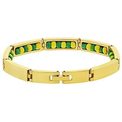 In Season Jewelry Stainless Steel Gold Tone Green Yellow Santeria Babalawo Orula Bracelet
