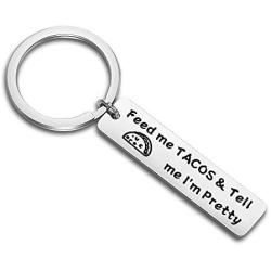 SEIRAA Feed Me and Tell Me Im Pretty Keychain Taco Lover Gift Tacos Keychain Mexican Food Jewelry