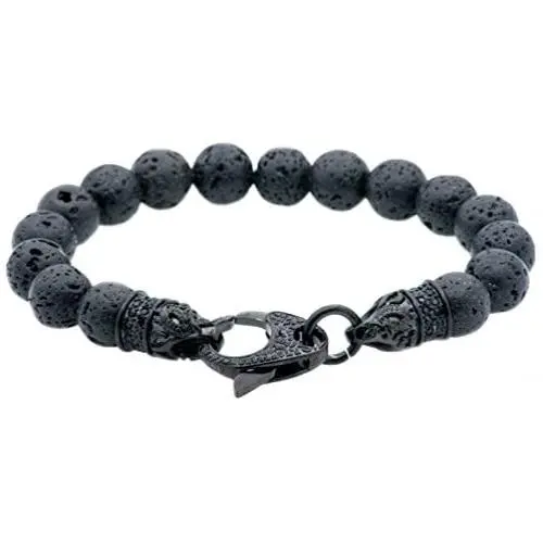 Blackjack Jewelry Mens Genuine Lava Stone Black Stainless Steel Bead Bracelet Black CZ Skull Lobster Clasp Blackjack Jewelry Mens Genuine Lava Stone Black Stainless Steel Bead Bracelet Black CZ Skull Lobster Clasp