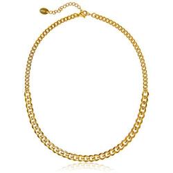 Gold Dipped Choker Necklaces for Women | Chain Choker Necklace | 14k Gold Chunky Chain Necklace | Dual Sized 14k Gold Dipped Curb Cuban Link Chain Necklace | Edgy, Classic Stainless Steel Chain | Cuban Chain Necklaces for Women