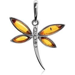 Ian and Valeri co. Amber Sterling Silver Dragonfly Pendant Necklace Chain 18''