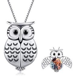 MEDWISE Locket Necklace That Holds Pictures 925 Sterling Silver Cute Wisdom Owl Style Photo Locket Necklace Gifts for Women Girls,3/4 Inch X 3/4 Inch- Includes 18 inch Box Chain