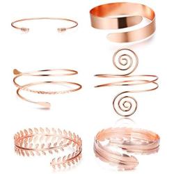 Besteel 6 Pieces Upper Arm Cuff Armband Bracelets Bangle for Women Coil Swirl Leaf Adjustable Arm Cuff Set