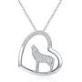 TRISHULA Wolf Necklace, 925 Sterling Silver Howling Wolf Heart Necklace with Cubic Zircon Animal Pendant Necklace Wolf Gift for Women Girls 18''+2'' (Gift Box Included)