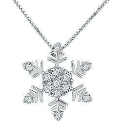 LoEnMe Jewelry 925 Sterling Silver Necklace Birthstone Crystal Frozen Snowflake Pendant Fashion Gift for Xmas