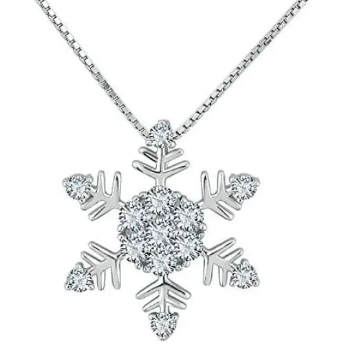 LoEnMe Jewelry 925 Sterling Silver Necklace Birthstone Crystal Frozen Snowflake Pendant Fashion Gift for Xmas LoEnMe Jewelry 925 Sterling Silver Necklace Birthstone Crystal Frozen Snowflake Pendant Fashion Gift for Xmas