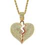 PAMTIER Mens Iced Out Full Diamond Broken Heart Pendant Necklace Chain Silver Gold