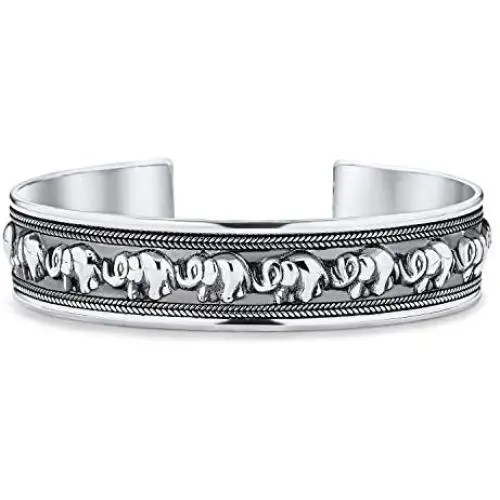 Bali Style Good Luck Elephant Bangle Cuff Bracelet For Women Solid Heavy Antiqued 925 Sterling Silver Bali Style Good Luck Elephant Bangle Cuff Bracelet For Women Solid Heavy Antiqued 925 Sterling Silver