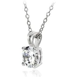 Hoops & Loops Sterling Silver Cubic Zirconia Round Solitaire Necklace