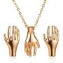 Geometirc Hand Palm Necklace Earrings Dangle Lucky Fatima Human Hand Earrings Necklace for Women Girls Jewelry Gift Funny