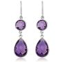 Gem Stone King 925 Sterling Silver Purple Amethyst Gemstone Birthstone Round & Pear Shape Womens Dangle Earrings (13.00 Cttw, 1.5 Inch)