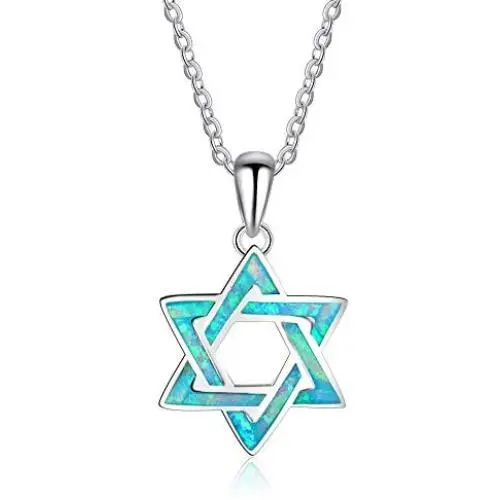 Lam Sence Sterling Silver Lovely Jewish Star of David and Blue Opal Pendant Necklace Gift for Mom Lam Sence Sterling Silver Lovely Jewish Star of David and Blue Opal Pendant Necklace Gift for Mom