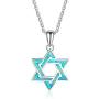 Lam Sence Sterling Silver Lovely Jewish Star of David and Blue Opal Pendant Necklace Gift for Mom