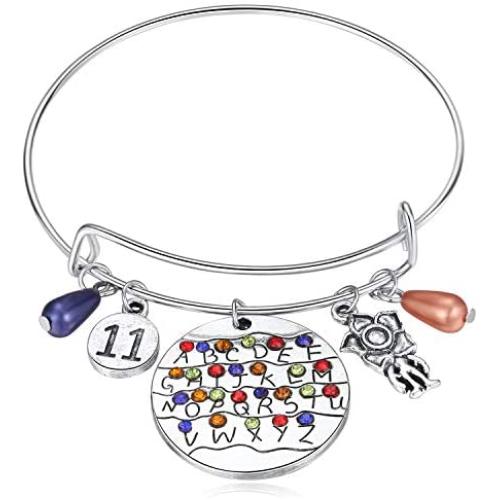 Stranger Things Gifts, Themed Bracelet ST Merchandise Alphabet Jewelry Light Eleven Demogorgon Bangle Halloween Cosplay Costume for Girls Women