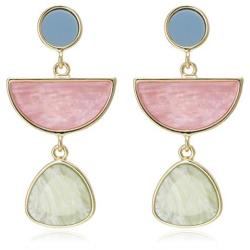 Multi Colorblock Geomtric Frame with Acrylic Gem Tear Drop Statement Earrings