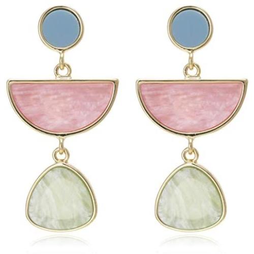 Multi Colorblock Geomtric Frame with Acrylic Gem Tear Drop Statement Earrings