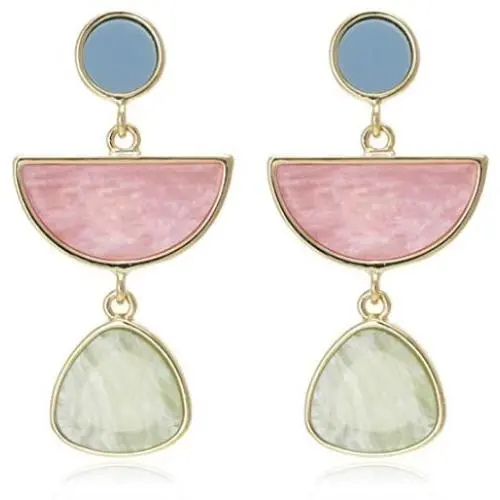 Multi Colorblock Geomtric Frame with Acrylic Gem Tear Drop Statement Earrings
