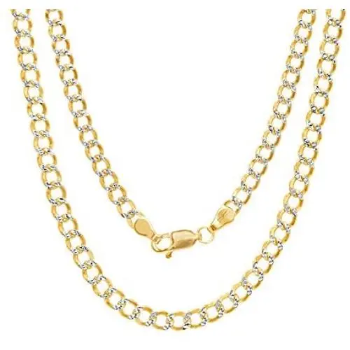 Nuragold 10k Yellow Gold 3.5mm Cuban Chain Curb Link Diamond Cut Pave Two Tone Pendant Necklace, Mens Womens Lobster Lock 16'' 18'' 20'' 22'' 24'' 26'' 28'' 30'' Nuragold 10k Yellow Gold 3.5mm Cuban Chain Curb Link Diamond Cut Pave Two Tone Pendant Necklace, Mens Womens Lobster Lock 16'' 18'' 20'' 22'' 24'' 26'' 28'' 30''