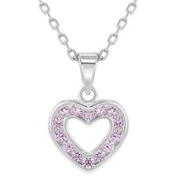 925 Sterling Silver CZ Small Open Heart Pendant Necklace for Girls 16''