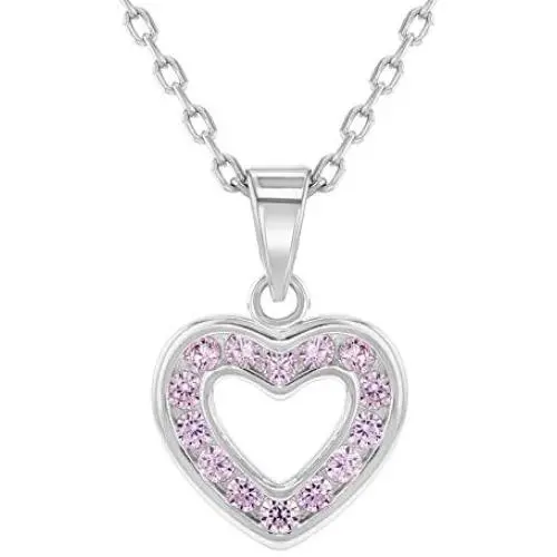 925 Sterling Silver CZ Small Open Heart Pendant Necklace for Girls 16'' 925 Sterling Silver CZ Small Open Heart Pendant Necklace for Girls 16''