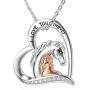 LONAGO 925 Sterling Silver Lucky Double Horse Necklace I Love You Forever Love Heart Pendant Jewelry Gift for Women Mom